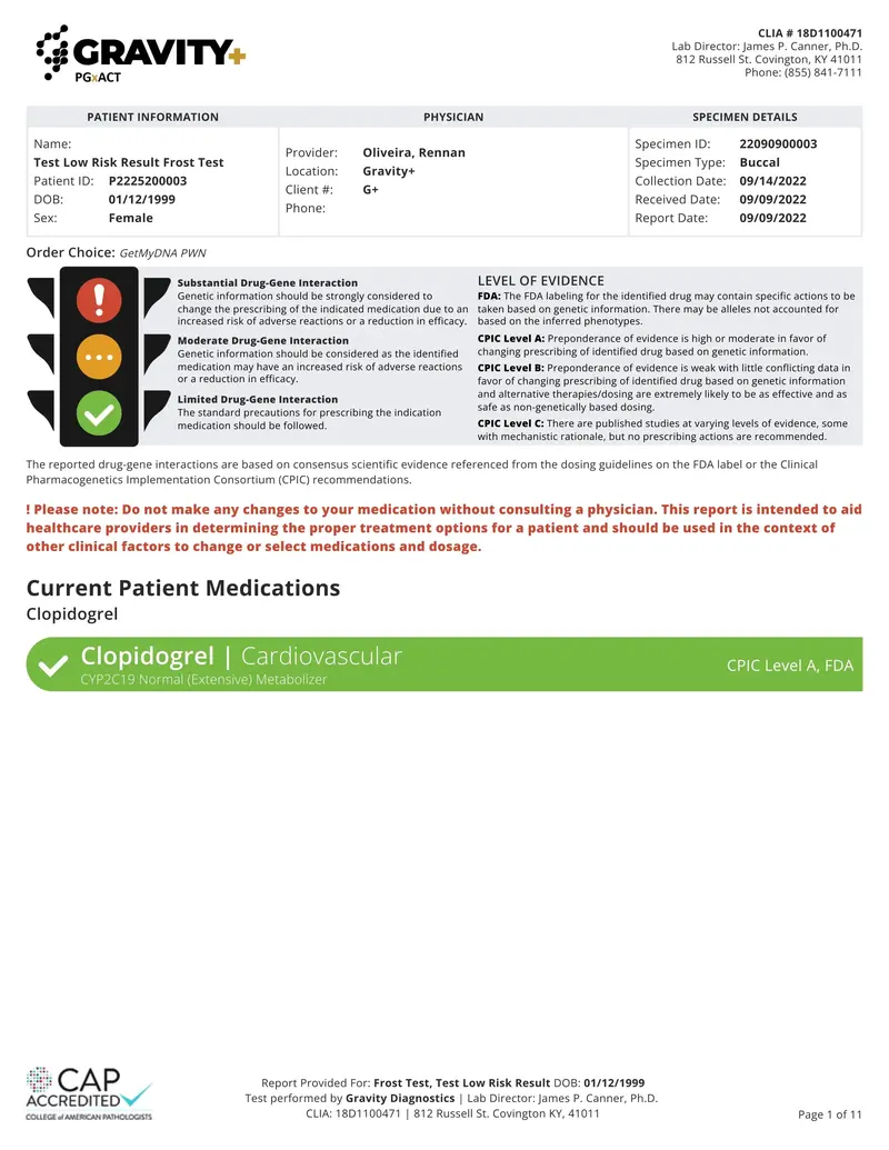 GRAVITY+ Pharmacogenetics (PGx) Test